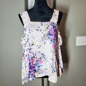 NWT Boutique Lovestitch Floral Tank Top Size Small Cream Tie Strap Square Neck